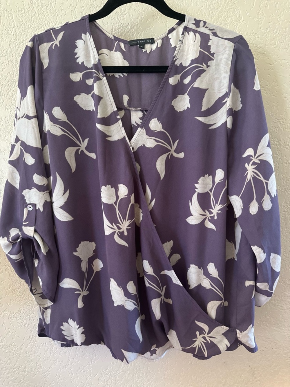 West Kei Purple and White Floral Surplice Blouse
